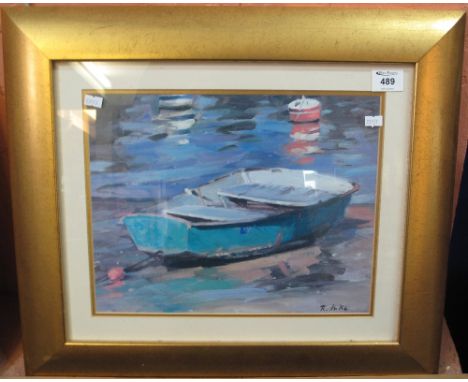 After R. Tuke, 'Green Boat', coloured print, framed and glazed.(B.P. 24% incl. VAT)