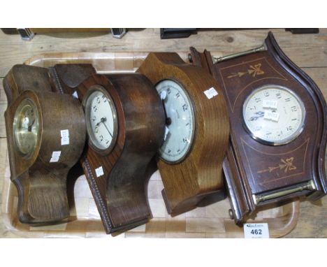 Four oak or mahogany arch topped mantel clocks. (4)(B.P. 24% incl. VAT)