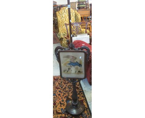 Victorian rosewood pole or make-up screen with tapestry parrot banner, on tripod claw feet.(B.P. 24% incl. VAT)