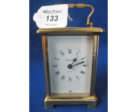 Brass French carriage clock with full depth white dial, having Roman numerals and marked: Bayard.(B.P. 24% incl. VAT)