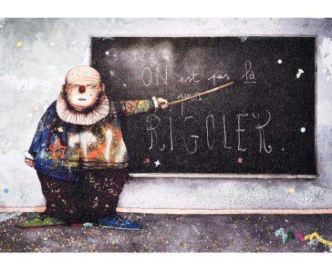 Dran (French 1979-), 'On Est Pas La Pour Rigoler ', 2017, hand embellished mixed media screen print on wove paper, signed in 