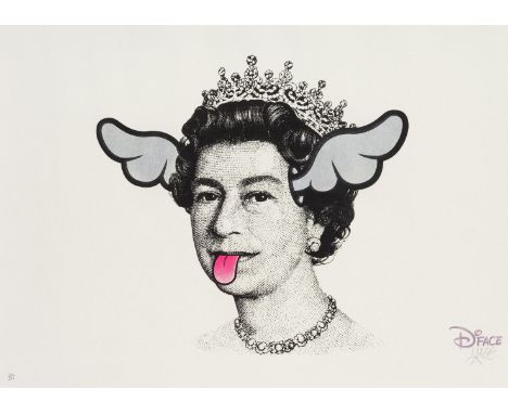 D*Face (British 1978-), 'Dog Save The Queen (Silver Wings)', 2004, hand embellished screen print in colours on wove paper, si