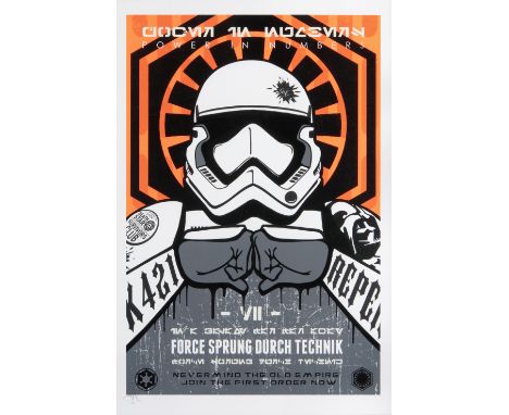 JJ Adams British b.1978), 'First Order (Jedi &amp; Dark Side)', a pair of screen prints in colours on paper, both signed and 