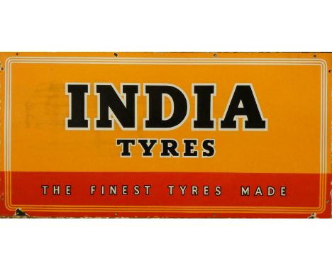 A India Tyres vitreous enamel advertising sign, H x 46, W x 92cm 