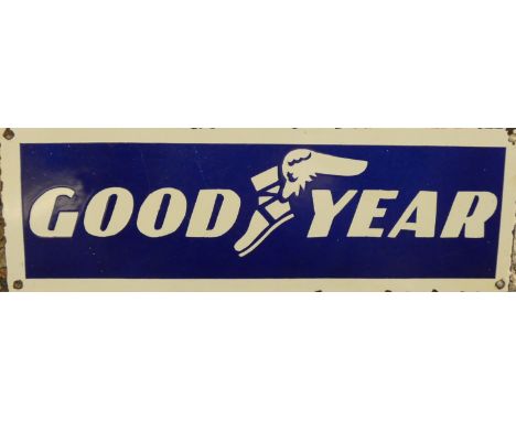 A Goodyear vitreous enamel advertising sign, H x 13cm, W x 38cm 