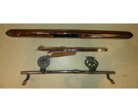 An early RAC bumper bar membership badge with enamel Union Jack, with an early AA badge, also including chromed trim and bump