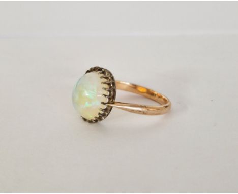 Gold-coloured metal and opal ring set oval cabochon opal size L, in Dibdin &amp; Co SW1 box&nbsp;