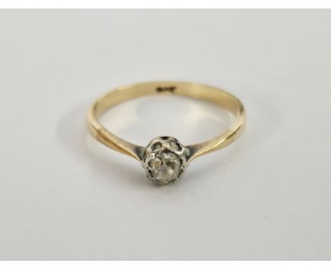 9ct gold solitaire diamond ring, the diamond illusion set (worn setting) size M1/2