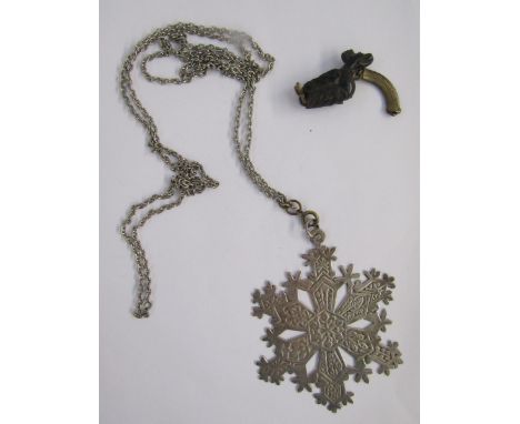 Silver and enamel scroll brooch, MMA sterling snowflake pendant 1971, pearl and coral necklace and matching bracelet and othe