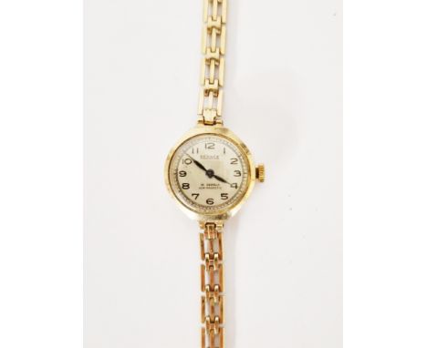 Lady&rsquo;s 9ct gold Bernex watch, button winding, and the 9ct gold open rectangular link bracelet, 15g gross approx.&nbsp;
