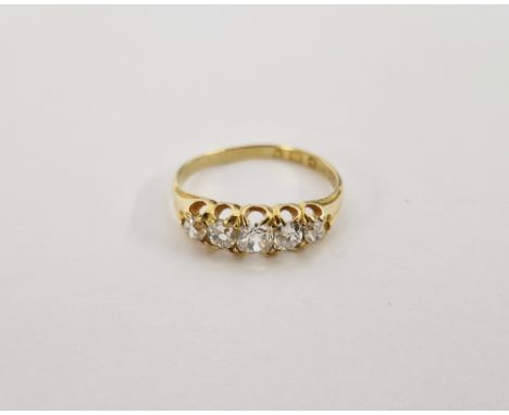 18ct gold and diamond five stone dress ring, set five old cut diamonds size R