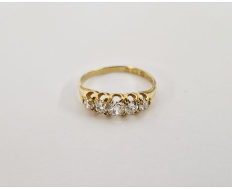 18ct gold and diamond five stone dress ring, set five old cut diamonds size R