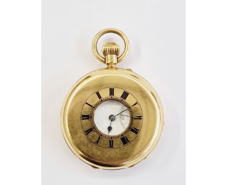 18ct gold half hunter pocket watch&nbsp;with subsidiary seconds dial, button winding, with hallmarks London 1909, 118.7g tota