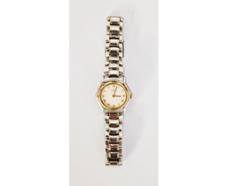 Ladies steel and gold plated Ebel quartz wristwatch, the circular dial having gilt Roman numeral hour markers, steel and gold