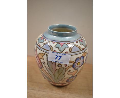 An Art Deco Charlotte Rhead vase, of bulbous form, designed for Bursley Ware, measuring 14cm tall