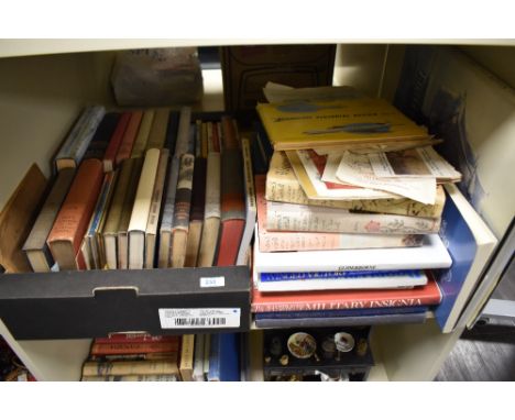 A shelf of vintage and modern books, including 1928 first edition of Prince Charlie and the border land, of predominantly mil