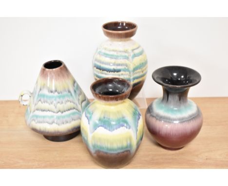 Four mid-20th Century West German drip glazed ceramic vases, the largest measures 15cm tall