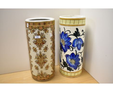 Two 20th century ceramic umbrella stands, including oriental styled example and one having Portuguese styling.