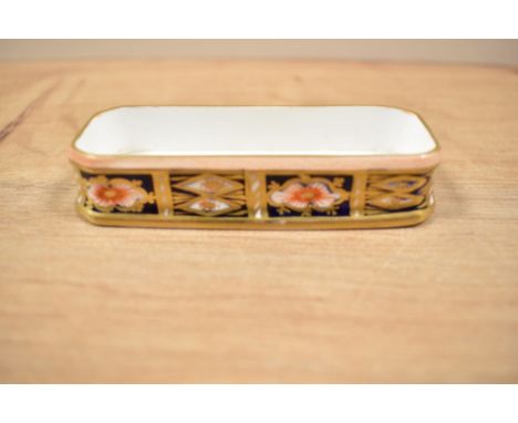 A Royal Crown Derby porcelain trinket dish, of rectangular form, and decorated in the Imari palette, measuring 9cm long