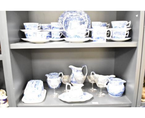 A quantity of Spode blue and white Italian tableware, to include teacups and saucers, coffee cans, cheese dome, and five earl
