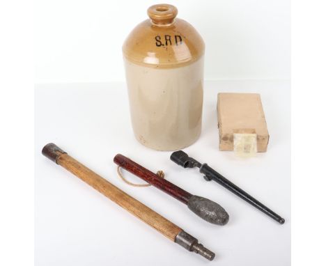 WW1 Salt Glaze Stoneware Rum Flagon, the top with black “S.R D”, underneath with Pearson &amp; Co makers stamp; Weighted nava