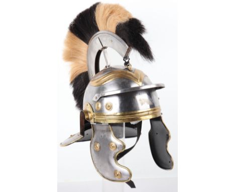 Roman Gallic Helmet, being an excellent quality modern made example of a Roman Gallic helmet with black and white brush plume