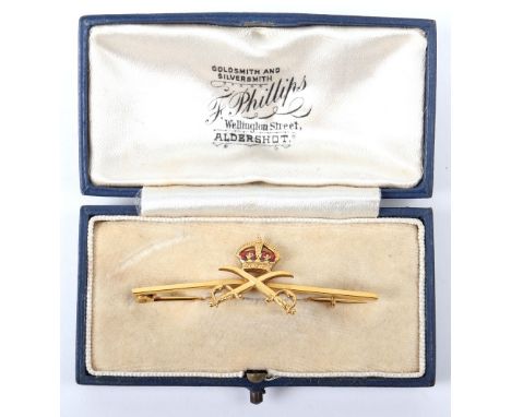 9ct Gold Army Physical Training Corps Sweetheart Brooch, fine example in the form of regimental badge on brooch bar. Marked 9