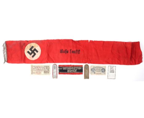 Mixed WW2 German Third Reich Insignia, consisting of printed Deutscher Volkssturm Wehrmacht armband, part only of a Third Rei
