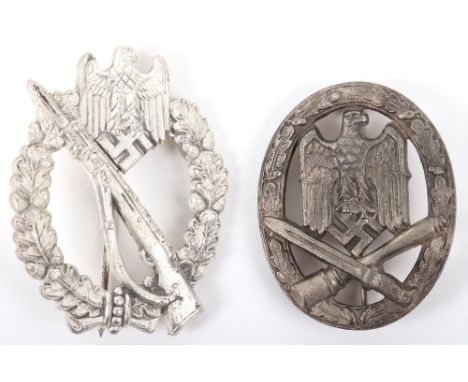 German Army / Waffen-SS Infantry Assault and General Assault Combat Badges, both complete with pin and catch fixings to the r
