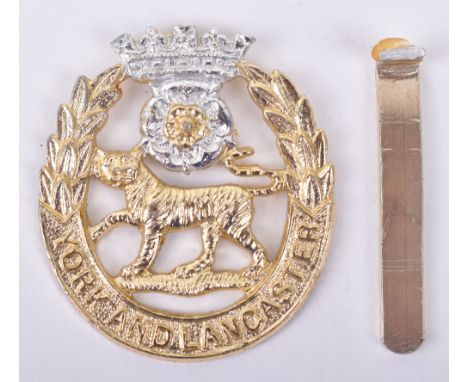 Scarce York &amp; Lancaster Regiment Anodised Cap Badge, with J R Gaunt maker marked slider, now detached. 