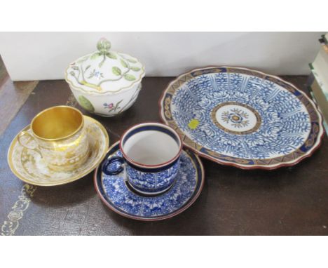 A Barr Worcester Royal Lily pattern plate, together with a Royal Worcester Royal Lily cup and saucer, a gilded coffee can and