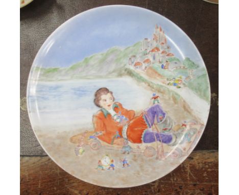 A Royal Worcester plate, decorated outside the factory by Helen Frissen with a scene from Gulliver's Travels, diameter 9ins