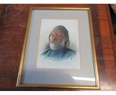 David Reid, Scottish artist, a coloured lithograph of a fisherman, monogram to front and old label to back, "An Old Salt", Da