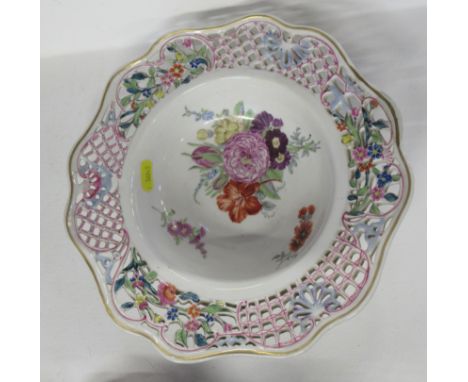 A 20th century Dresden bowl, with pierced shaped edge, the centre decorated with flowers, diameter 10insCondition Report:  Re
