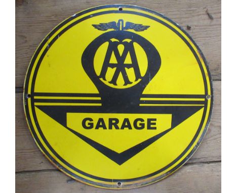 An AA Garage circular enamel sign, diameter 12ins