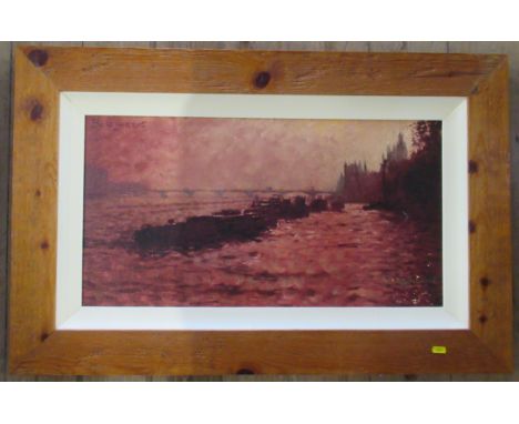 Rolf Harris, limited edition print on canvas, Barges at Westminster, 14.5ins x 27ins