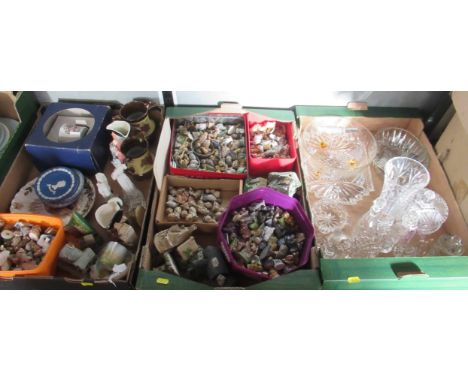 Three boxes of china, ornaments, Wade whimsies etc
