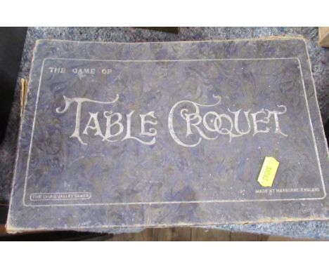 Chad Valley table croquet, together with a pair of Jeff Banks gloves and a snooker cue case