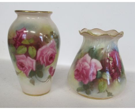 Two Royal Worcester vases, decorated with roses by Fildes and R Austin, height 4.25ins and down
