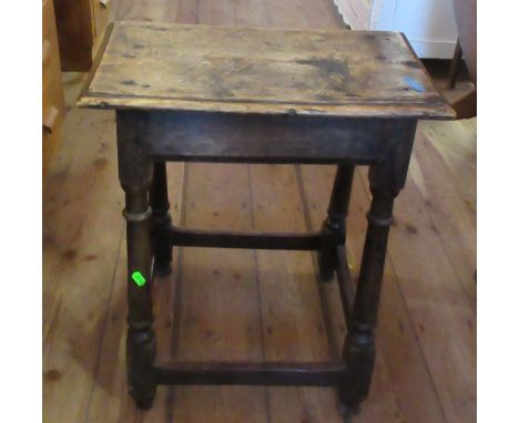 An antique oak joint stool, 19ins x 11ins, height 23ins&nbsp;