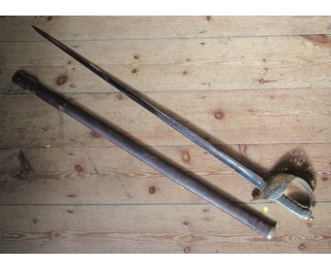 A Royal Engineers dress sword, with leather covered scabbard&nbsp;
