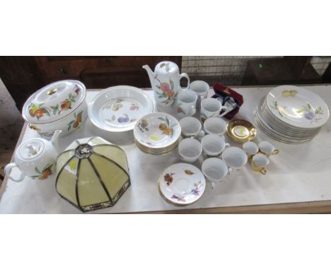 A collection of Royal Worcester Evesham pattern china, together with a glass shade etc