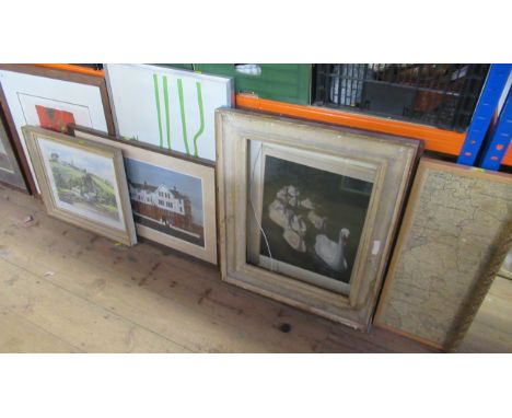 A collection of pictures, prints and mirrors, to include Donald Greig and Leo McDowell print