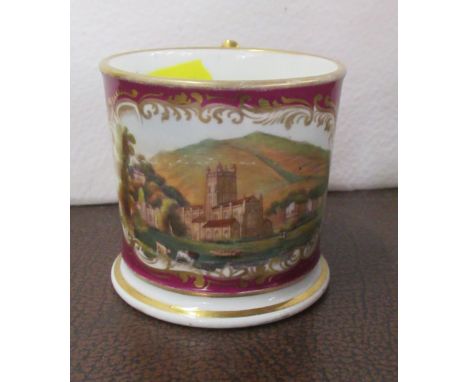 A Chamberlains Worcester miniature mug decorated with a reserve panel with view of Malvern, height 2ins