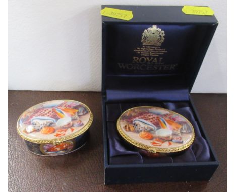 Two Royal Worcester anniversary collection trinket boxes, decorated with shells