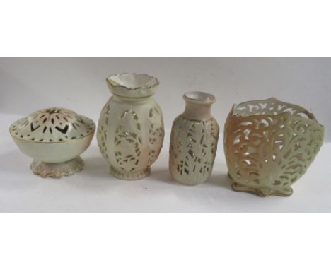 Four various Locke &amp; Co Worcester pierced blush ivory vases, height 4.5ins and down