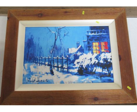 Rolf Harris, limited edition print on canvas, Christmas Eve in the Snow, 15.5ins x 23ins