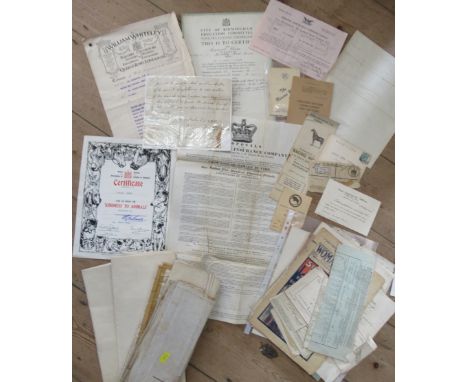 A collection of Antique ephemera, to include share certificates etc