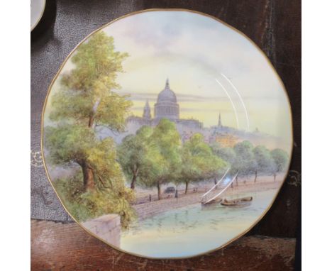 A Royal Worcester cabinet plate, decorated with a view of St Pauls from the River, by Nicholls, diameter 11ins