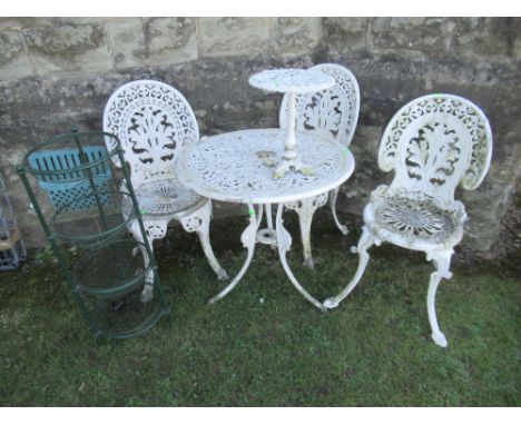 A collection of garden furniture to include painted table and chairs etc&nbsp;